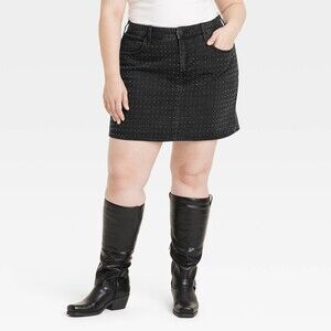 Holiday Embellished Denim Mini Skirt - Black 20